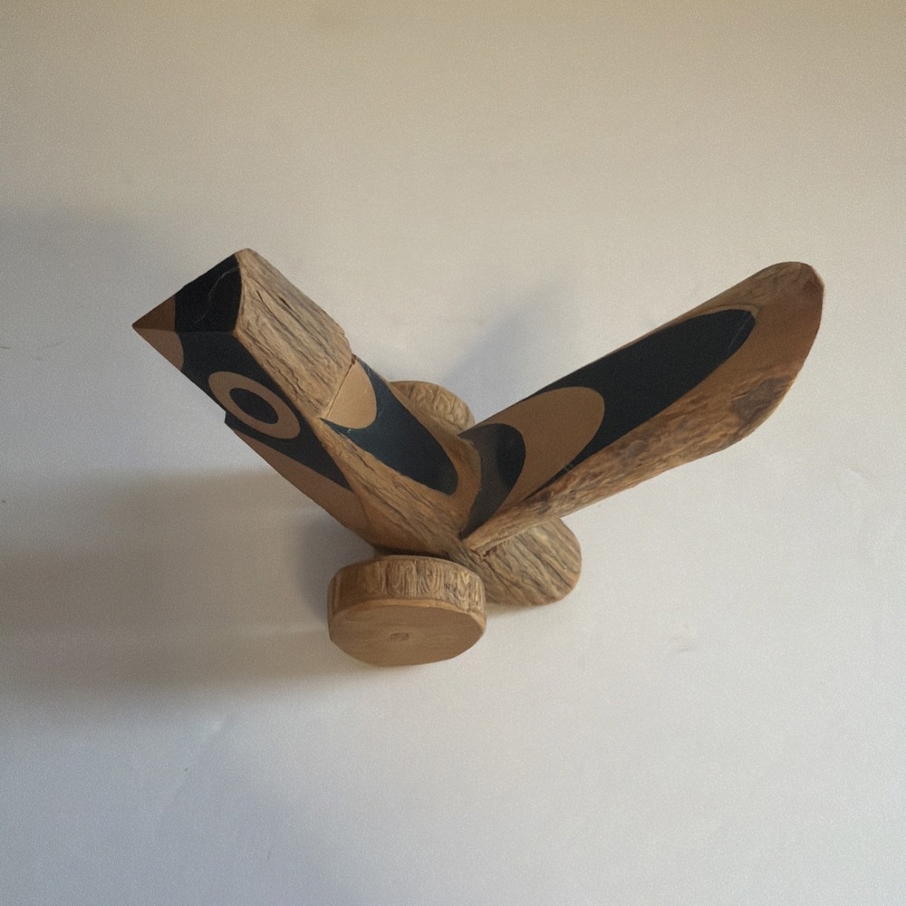 Kishima Japanese Wooden Click Clack Bird Toy on wheels signed Japan Folk Art - Picture 12 of 16